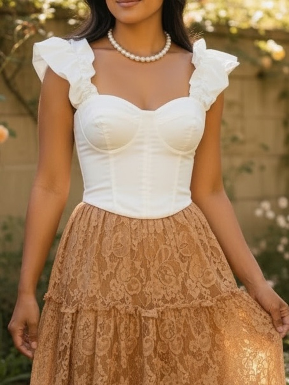 Stella Laguna Beach White Ruffled Puff Sleeve Corset Top